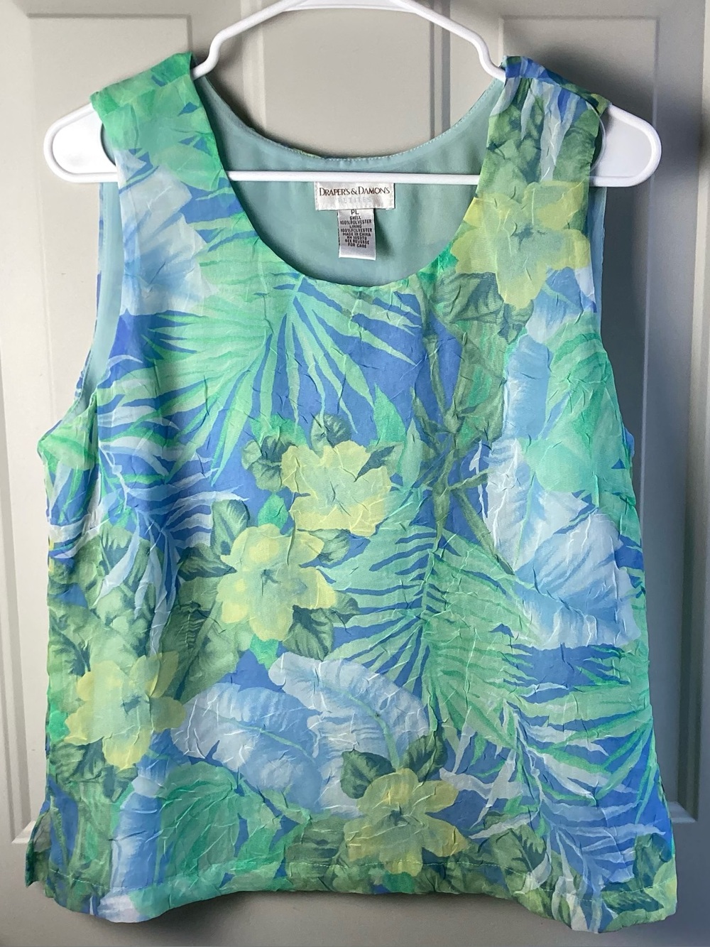 Draper's & Damon's Blue-Green Tropical Sleeveless Blouse vintage